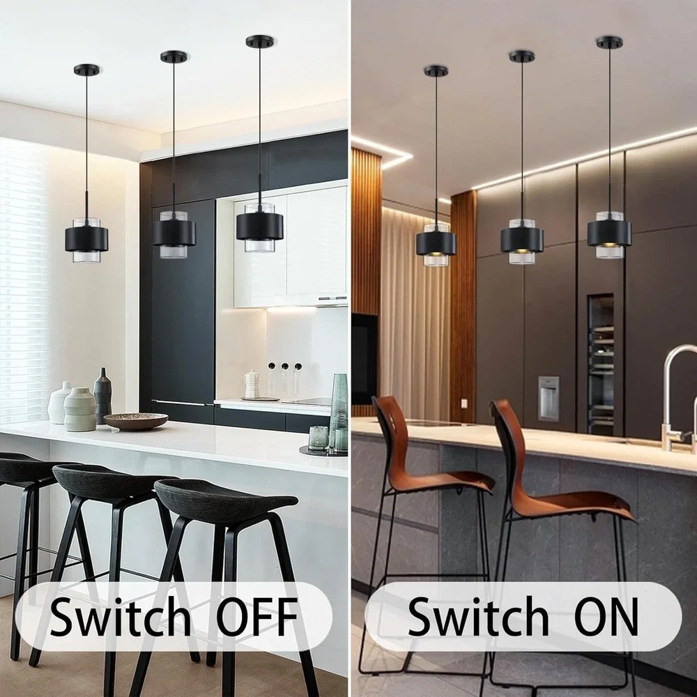 3 Pack 1 Light Hanging Kitchen Island Modern Industrial Farmhouse Glass and Blac